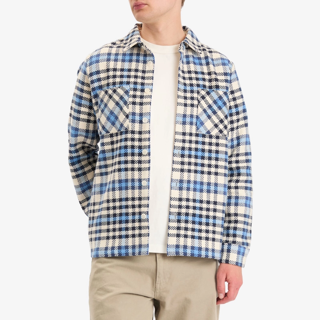 Wax London Men's Whiting Strand Check Overshirt Ecru/Blue
